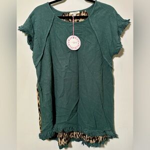 NWT UMGEE Green and Leopard Print Shirt‎ - small